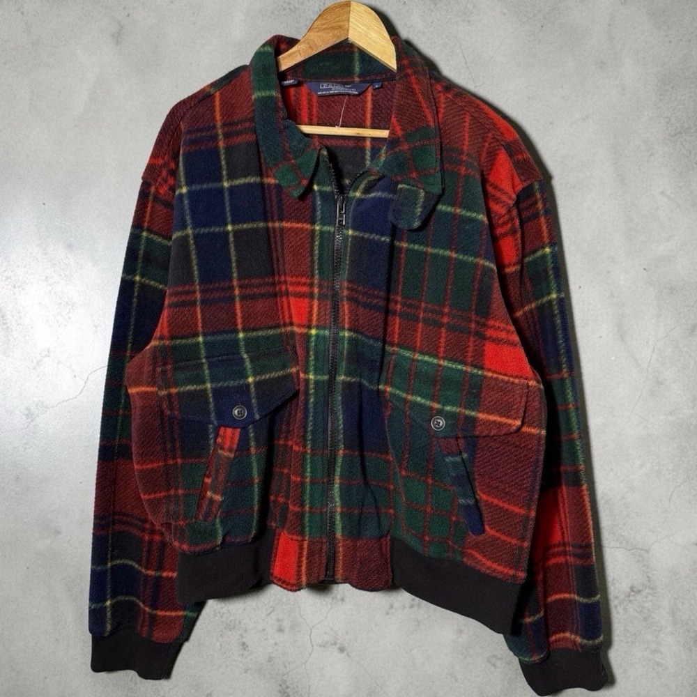 Vintage 90s Polo Ralph Lauren Tartan Plaid Fleece Bomber Jacket Mens L USA Made